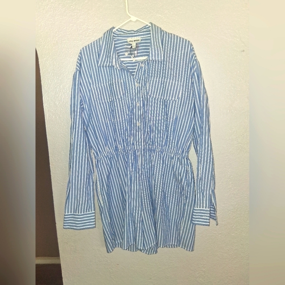 NWOT Steve Madden Striped Nautical 100% Cotton Button Down Romper L